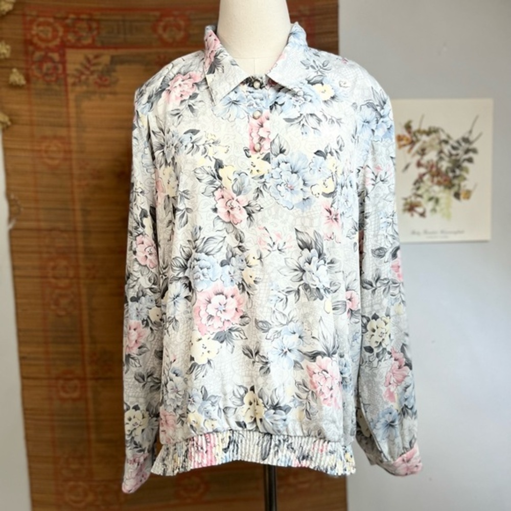Vintage 1980’s Floral Cottagecore White Blouse XL